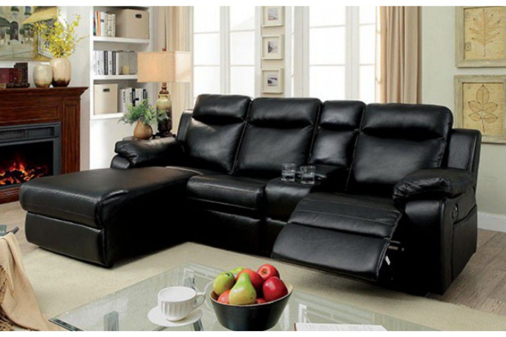 Brand New Black Leather Reclining Sectional Sofa