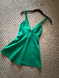 Green V-Neck Mini Dress with Strappy Back