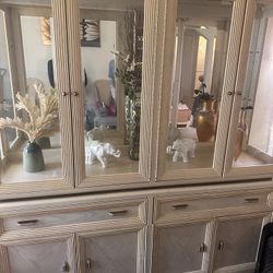 glass shelf/ touch lighting 2 piece china cabinet by American drew 