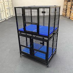 (NEW) $370 (Set of 2) Stackable Dog Cage 41x31x65” Heavy Duty Kennel w/ Plastic Tray