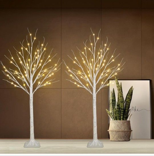 2-Pack 4FT Lighted Birch Tree (Higher Size & Floor Standing), Birch Christmas Tree for Indoor & Outdoor, Warm White 96 LED Birch Tree Lights for Outdo