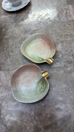 Vintage Ceramic Leaf Dishes with Gold Handle