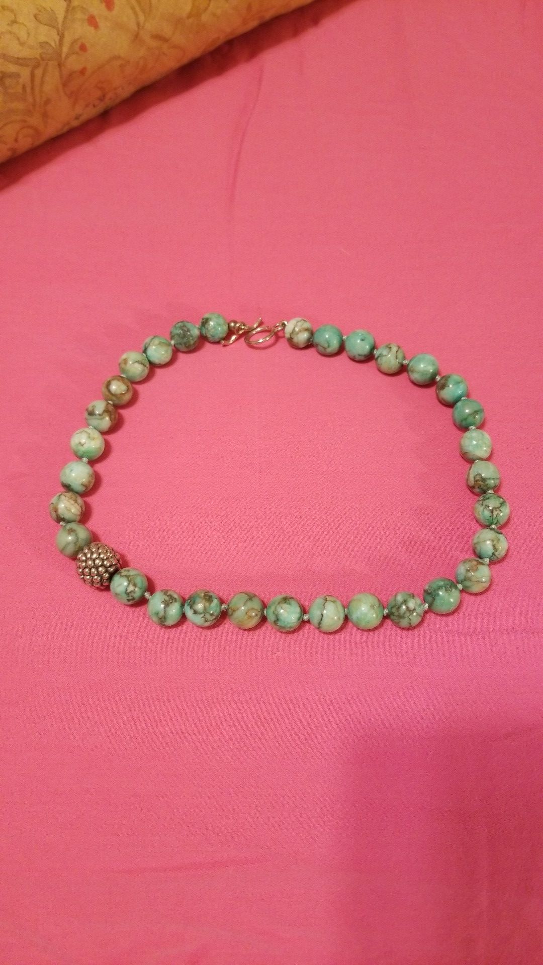 Sterling Silver Turquoise Knotted Bead Necklace