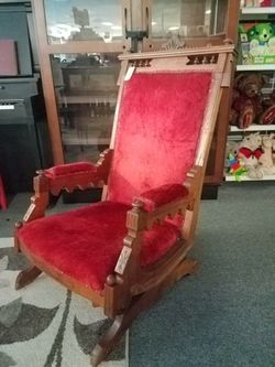 19th Century Civil War Era Antique Red Velvet Rocking Chair