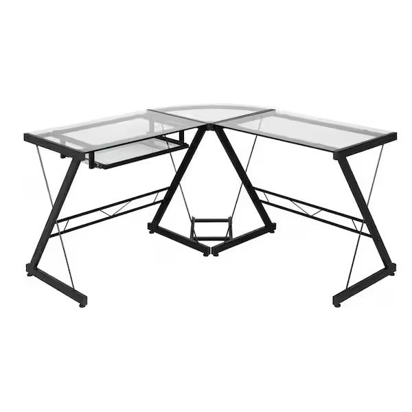 51 in. L-Shaped Black/Clear Computer Desk with Keyboard Tray