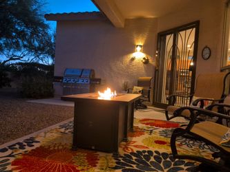 The Corsia luxury collection ... Fire pit with cover, 4 chairs and 2 ottomans