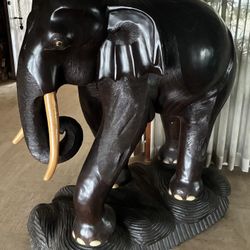 4ft Vintage Hand-Carved Thai Wooden Elephant Teak Wood Stands over 4ft Tall