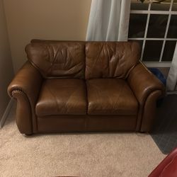 Leather Couch + Ottoman