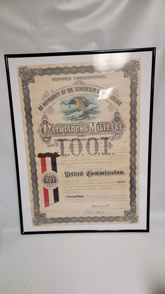 SOVEREIGN GRAND LODGE PATRIARCHS MILITANT'S CERTIFICATE