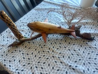 Majestic  Whale Hand-Carved Wooden Sculpture on  Wood Stand