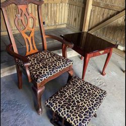 Wooden cheetah chair with a rocking step stool