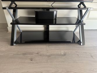 Modern Black Glass & Metal 3-Tier TV Stand