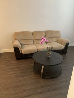 Tan Brown microfiber Couch // coffee table