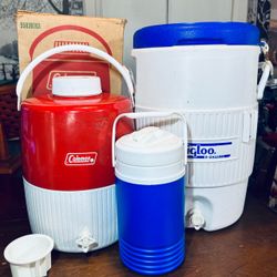 (Three) 5, 3, 1/2-Gallon IGLOO & Coleman Liquid Dispensers / Coolers / Chests Bundle