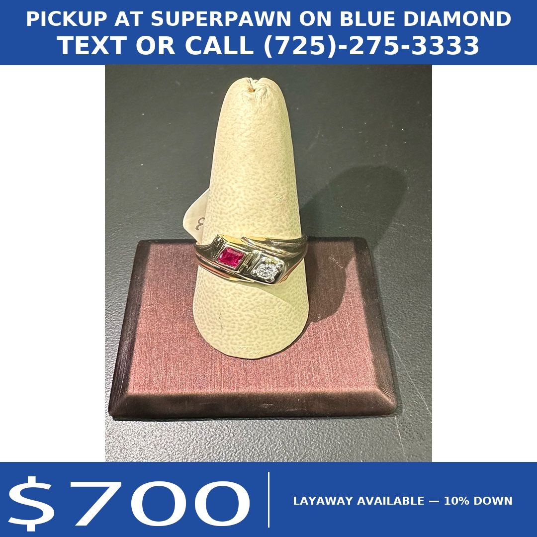 14K Yellow Gold Diamond & Red Stone Ring – 4.6 Grams, Size 10 (Free Resizing) — Ask for David