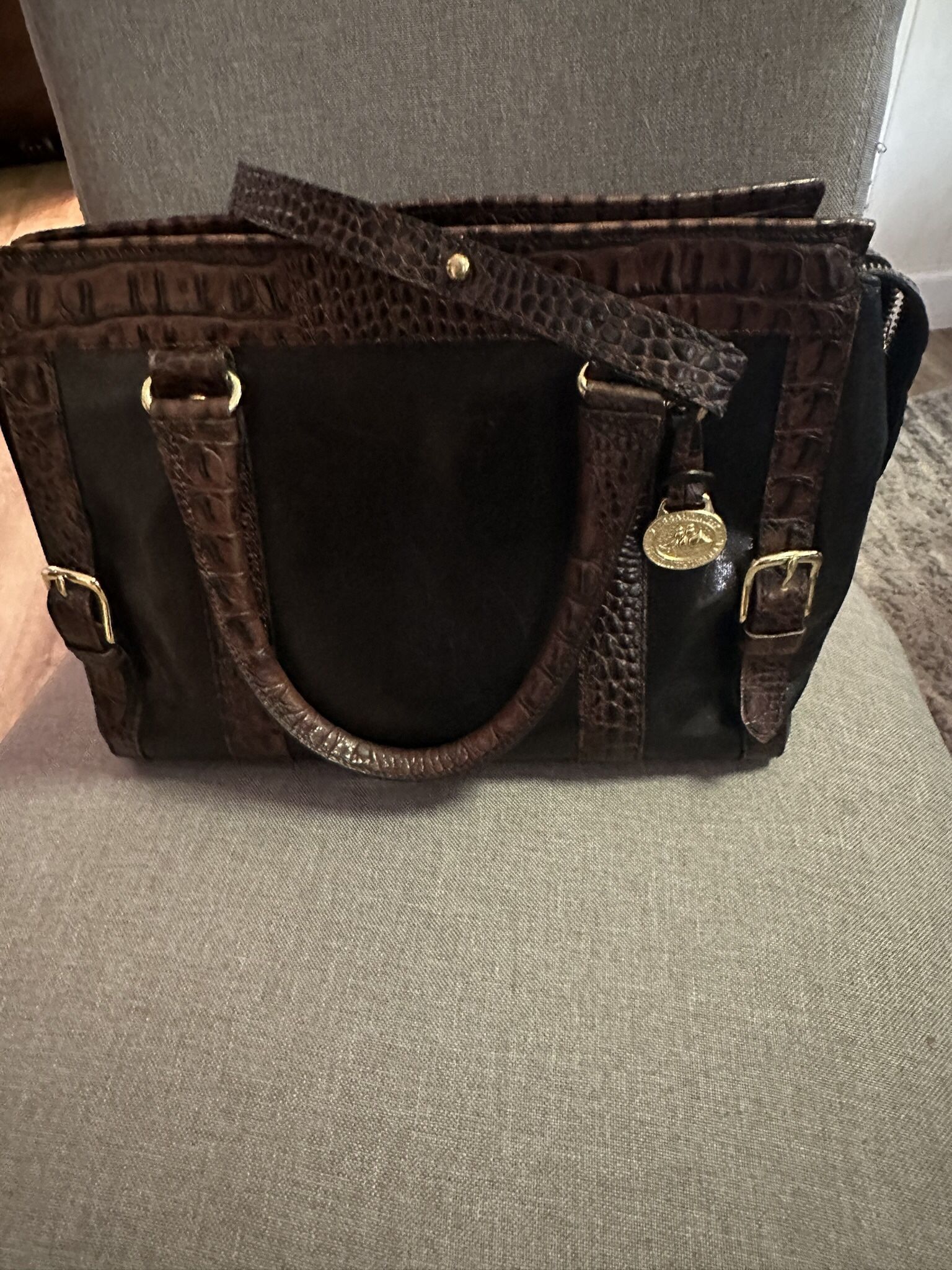 Brahmin Leather Handbag/Croc Trim
