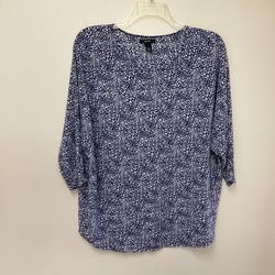 Women’s ALFANI 100% polyester blue &white 1/2 sleeve pullover top… Size-large (Runs a little big)