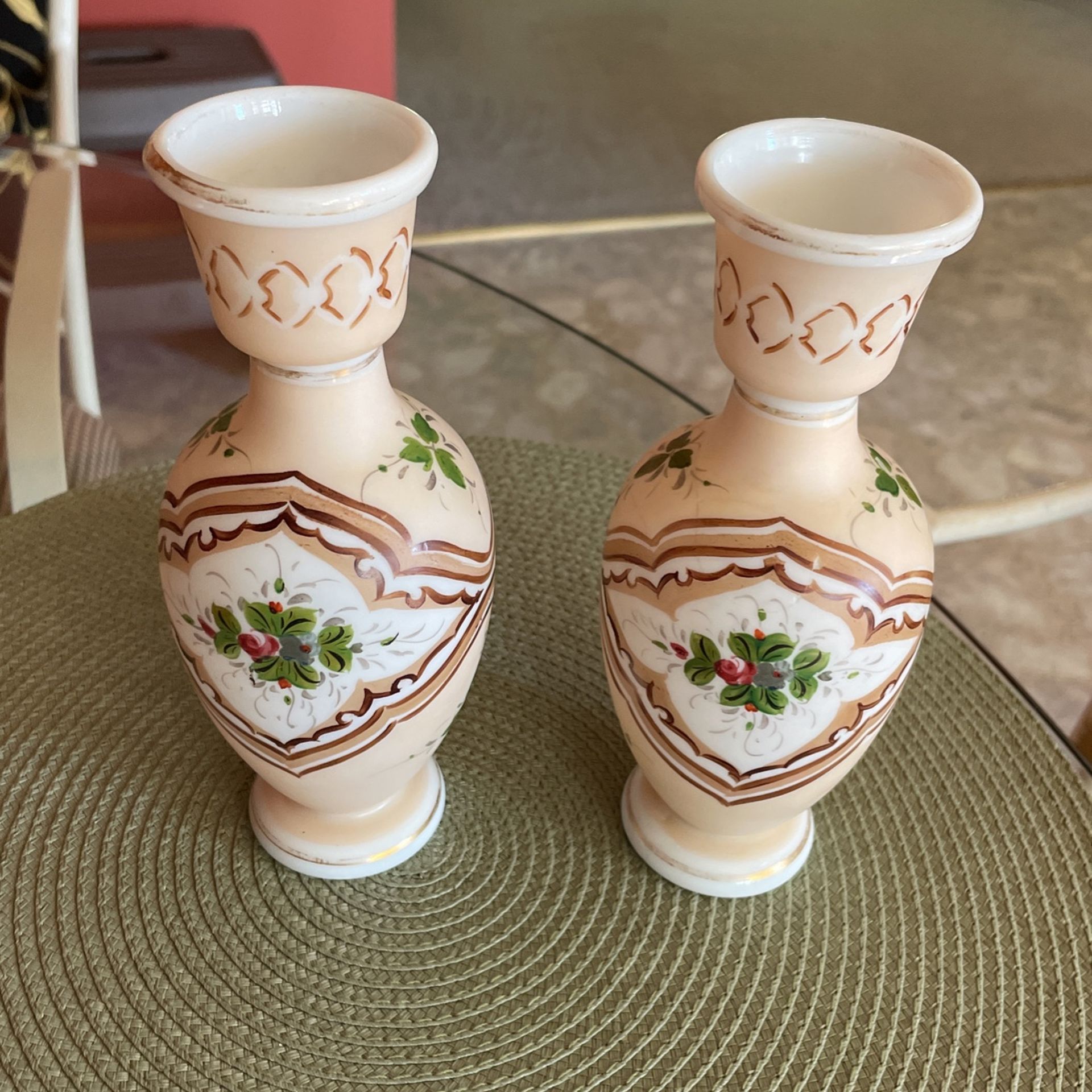 Hand Blown And Painted Vases Old