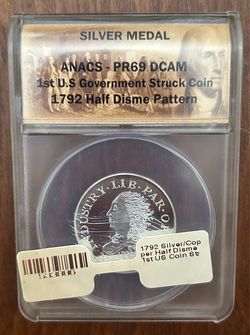 1792 Half Disme Pattern Silver Medal ANACS PR69 DCAM 1st U.S. Government 2015