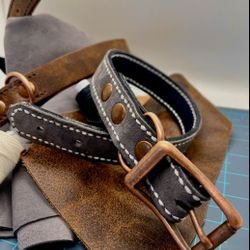 100% AUTHENTIC LEATHER AND SUEDE DOG/CAT PET COLLAR!!! HAND MADE AND CRAFTED