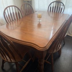 Oak Wood Table 6 Chairs 