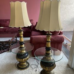 Vintage Antique Lamps With Glass Tables