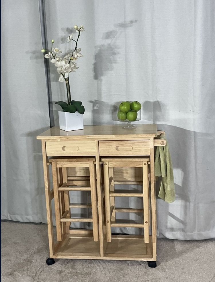 Drop Leaf Breakfast Bar & 2 Stools SPACE SAVER