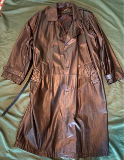 Classic Black Double Breasted Leather Trench Coat