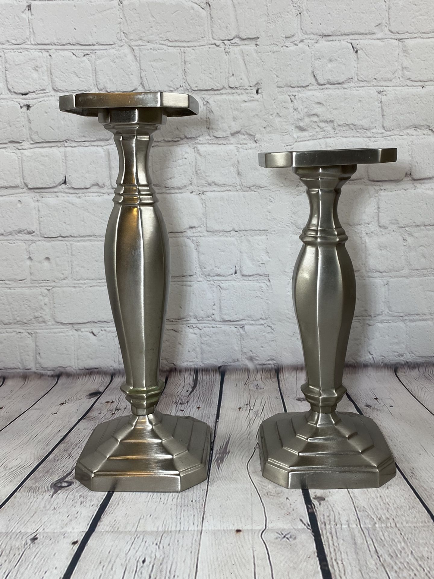 2PC Pair Candle Holder Metal Silver