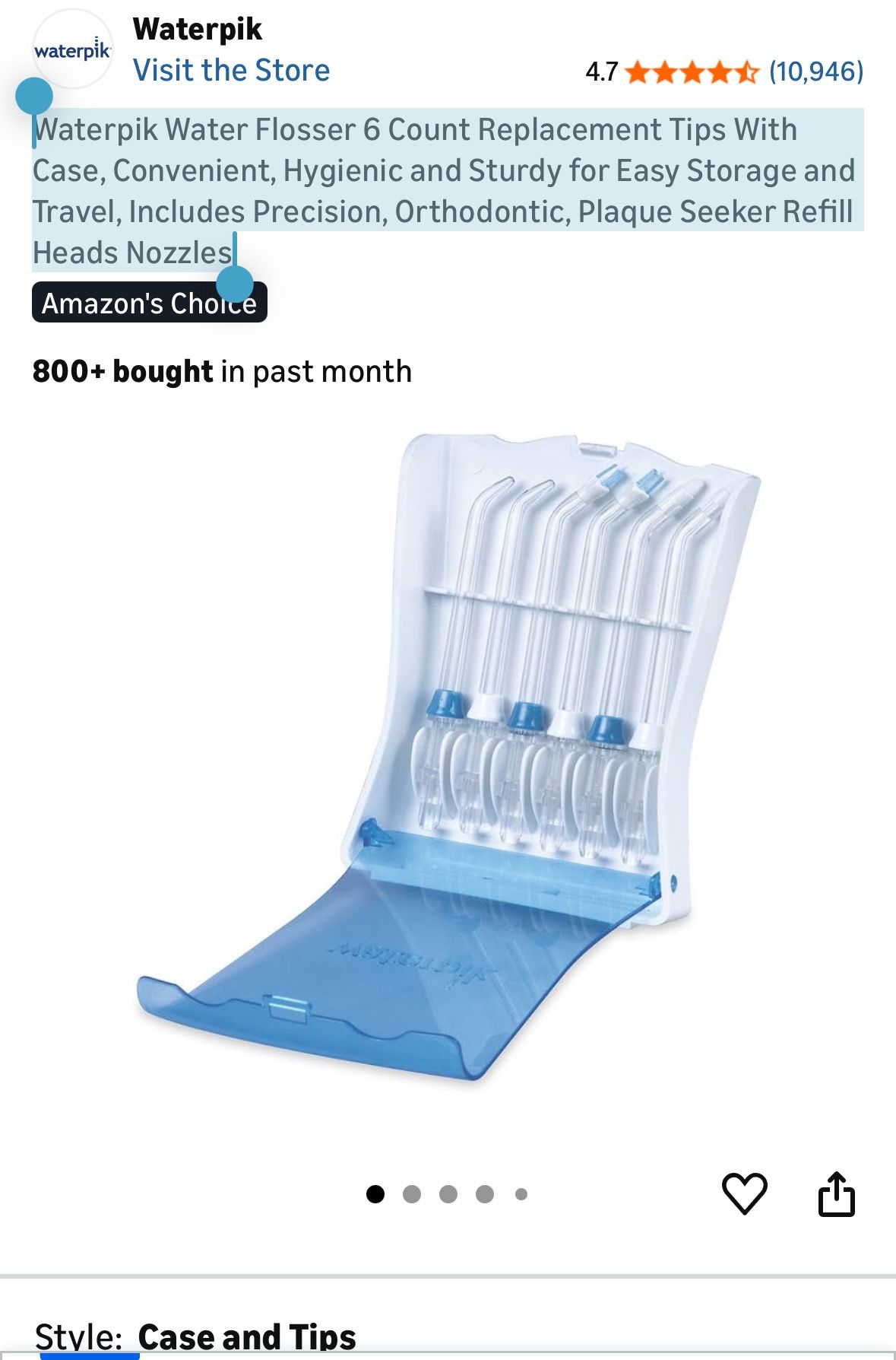 Waterpik Water Flosser 6 Count Replacement Tips With Case, Convenient, Hygienic and Sturdy for Easy Storage and Travel