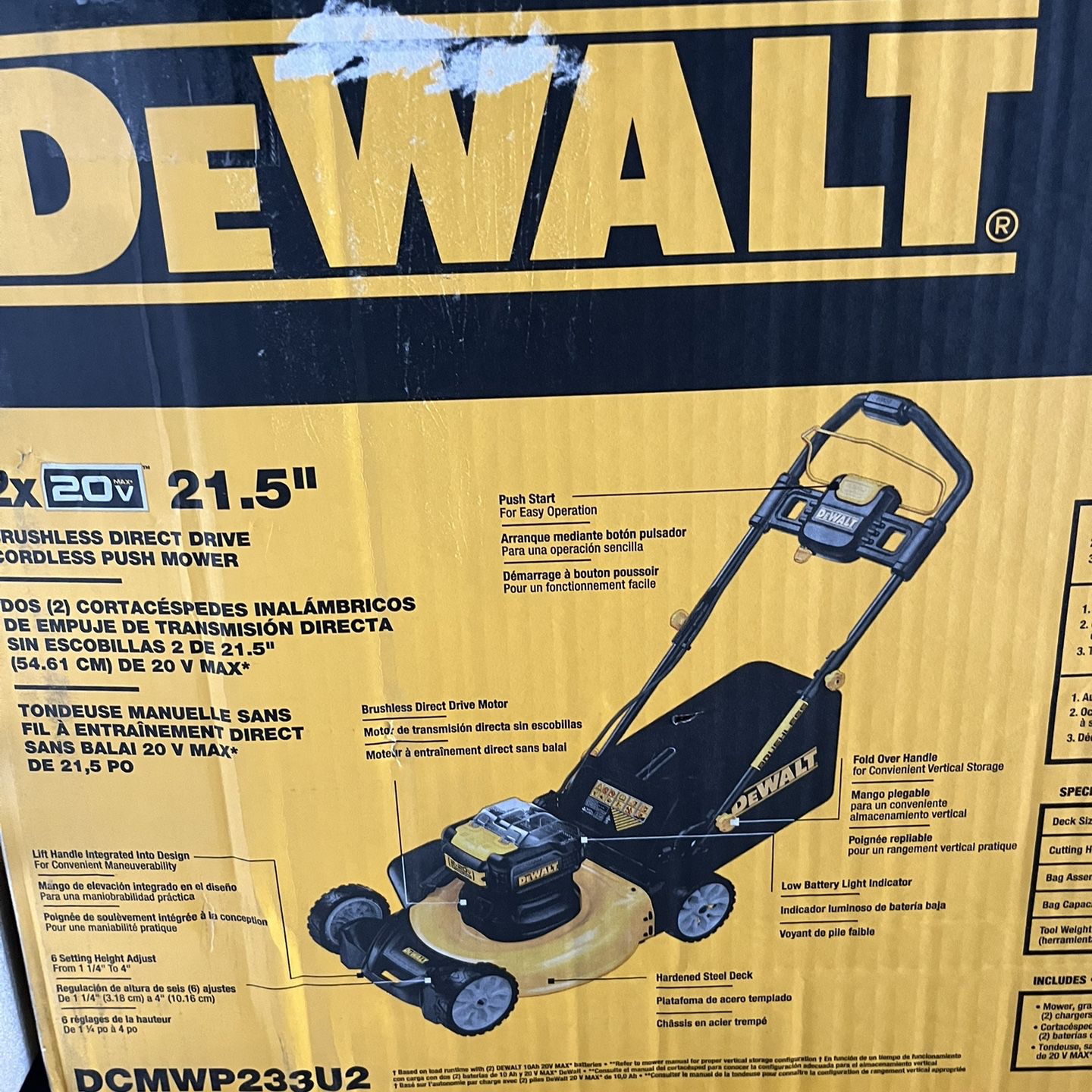 Dewalt 2X20V MAX Brushless Lithium-Ion 21-1/2 in. Cordless Rear Wheel Drive Self-Propelled Lawn Mower
