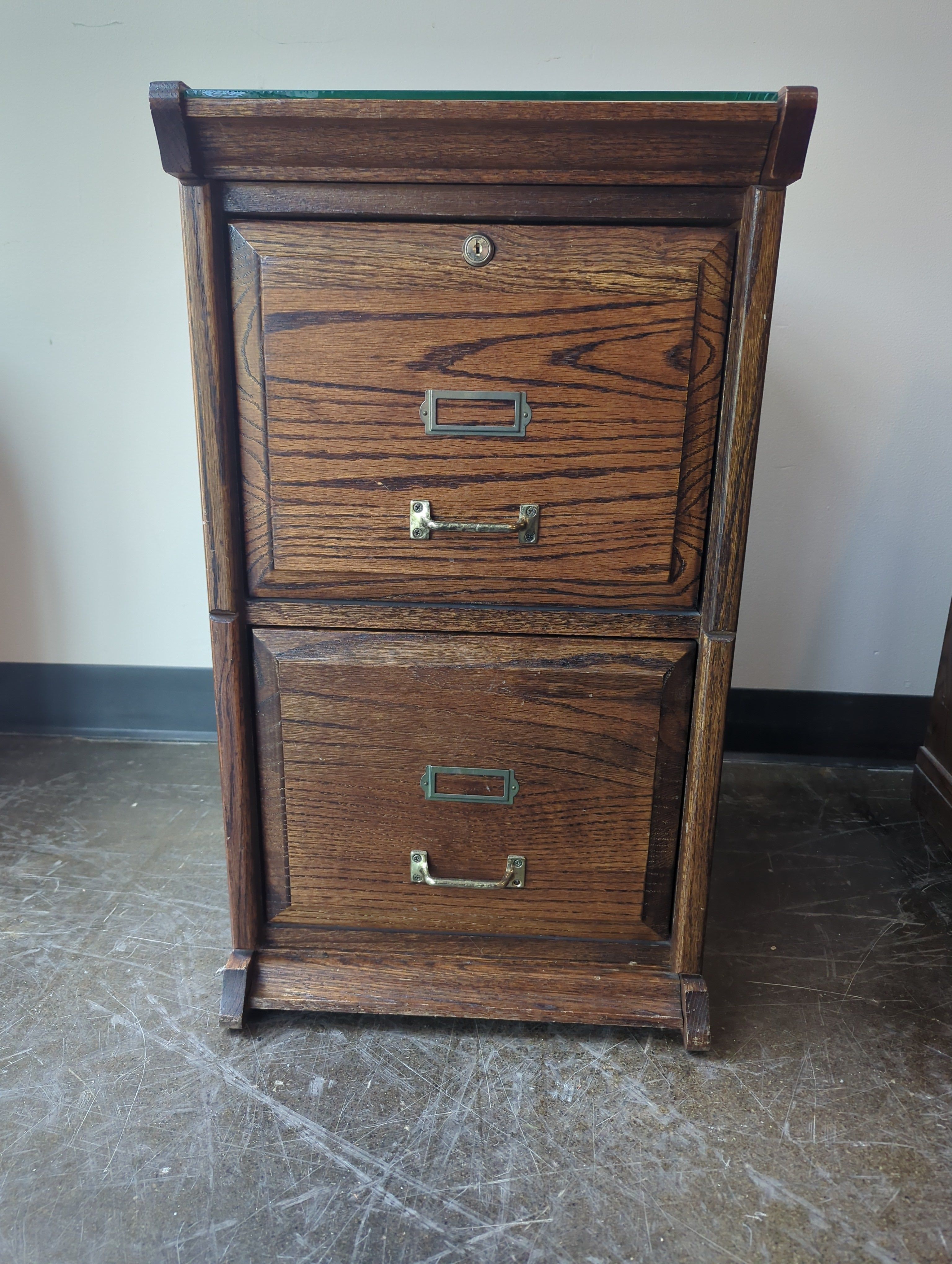 Dark Wood File Cabinet With Glass Top