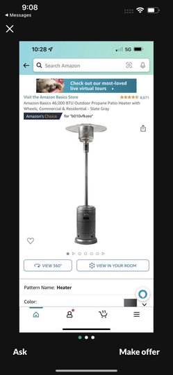 Amazon Basics 46,000 BTU Outdoor Propane Patio Heater With Wheels, Commercial & Residential- Slate Gray