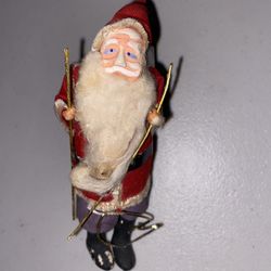 5” Vtg ANTIQUE SANTA CLAUS PAPER MACHE FACE CHRISTMAS ORNAMENT w/ Bag