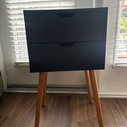 Blue Mid-Century Nightstand with wooden legs