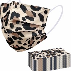 100 Pack Disposable Face Masks - Leopard Mask, Printed Cheetah Face Mask Adults, Non-woven Breathable 3-Ply Safety Mask…