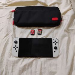 Nintendo Switch OLED With Mario Kart 8 And Super Mario Odyssey And The Case