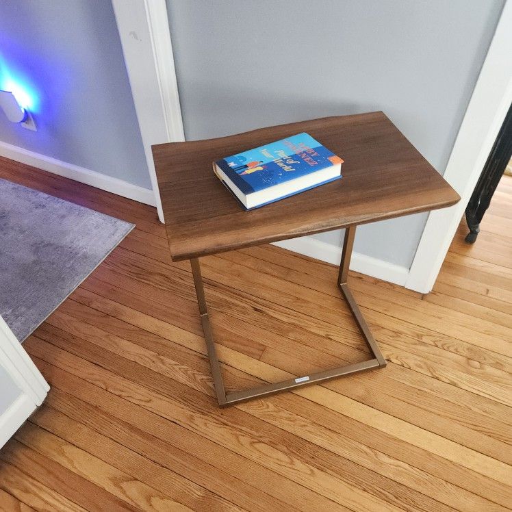 Sloan Faux Live Edge Wood and Gold Metal Laptop C Table