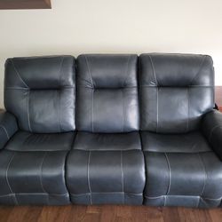 Navy Blue Leather Power Reclining Sofa - Excellent Condition