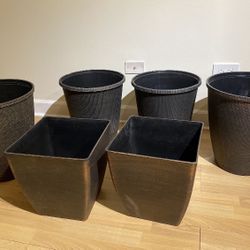 Set Of 6 Outdoor Bronze Colored Planters Larger Size Square And Round EUC