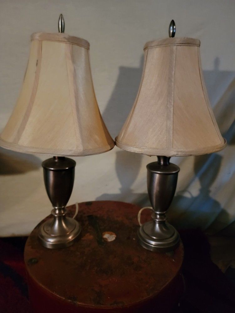 2 Pewter Contemporary 17.5" Inch Tall Lamps