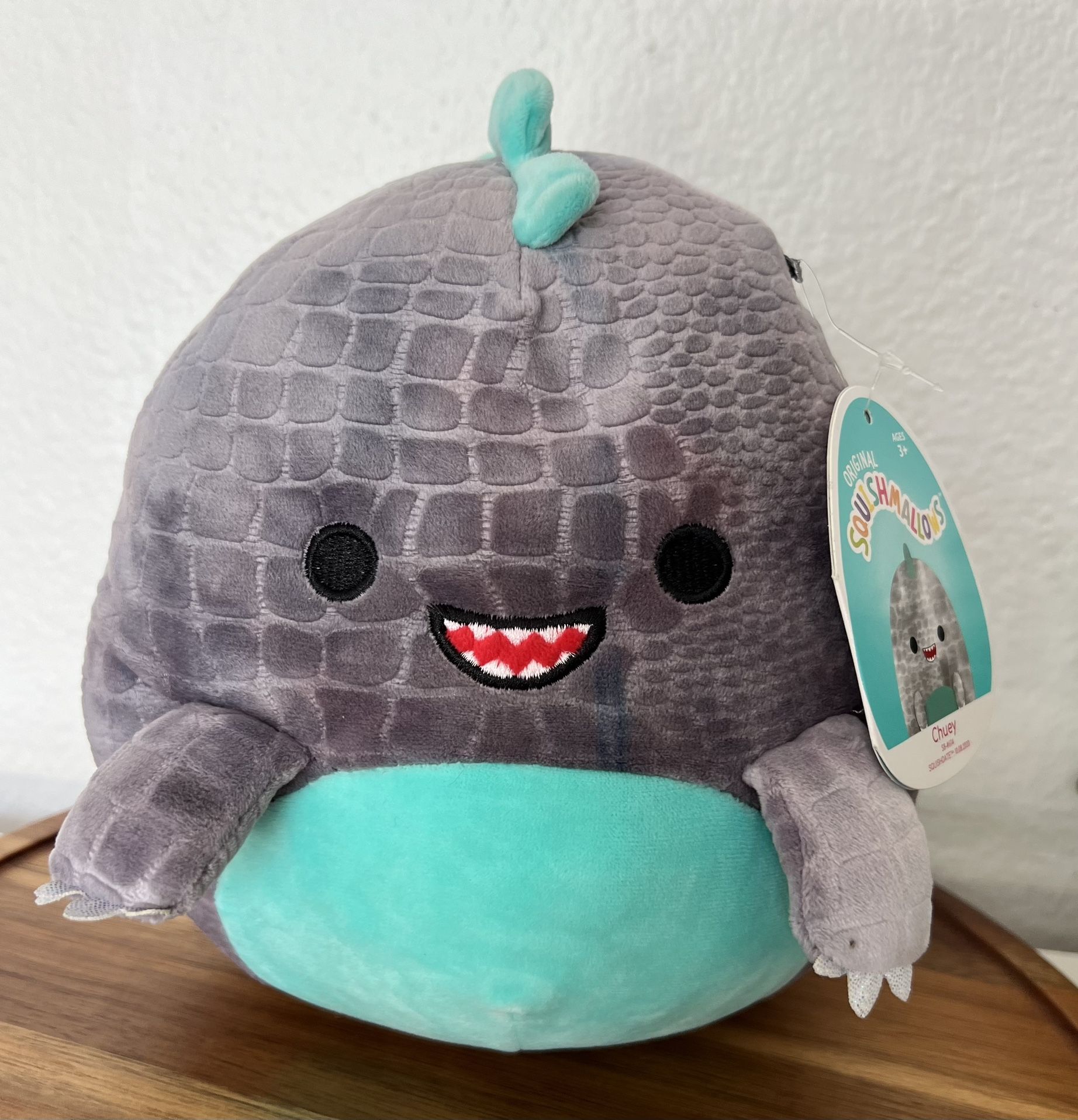 Brand New Squishmallows Chuey the Dinosaur 8" Plush Gray Stuffed animal
