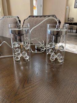 Set of 2 Glass Pendant Lighting. 8” tall. Works great.