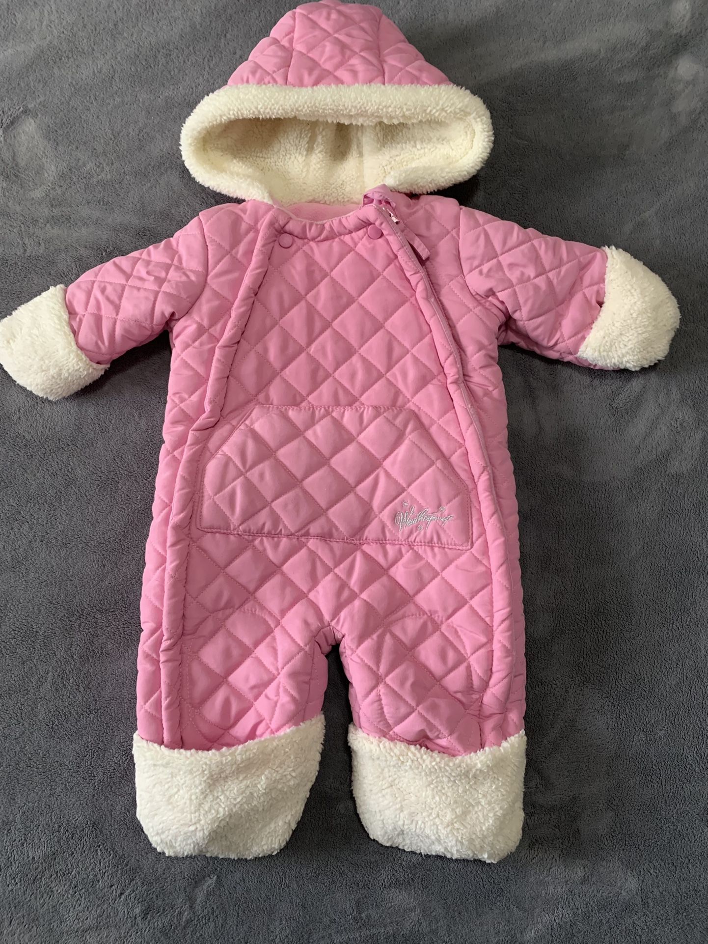 Weatherproof Heavy Duty Pink Baby Snowsuit  (Size: 12 Month)