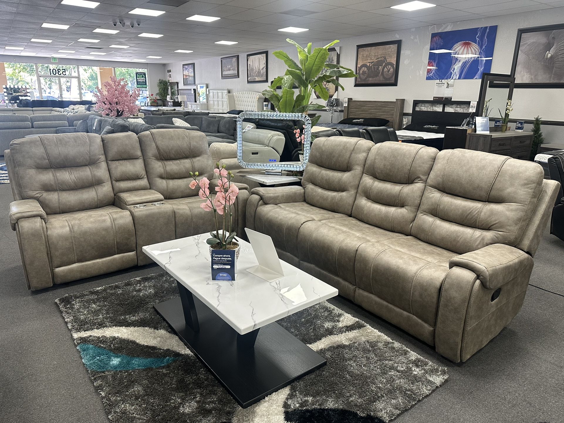 2PC Sofa & Loveseat 4x Recliners