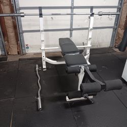 Weight Bench, Bar, Curl Bar 