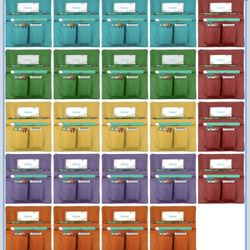 New 24 Pack Chair Pockets for Classrooms, 13 x 14 inch Seat Sacks for Classroom Chairs k-2 with Name Slot, Small Chair Pockets for Kindergarten, Schoo