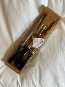 Beautiful Vintage Flint Arrowhead Black Handle Carving Set