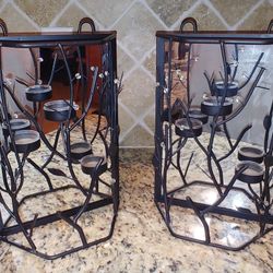 Mirrored Candle Sconce, Black-Metal-Wall Hanging (pair)     