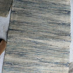 Two Blue/Tan Woven Rugs FREE